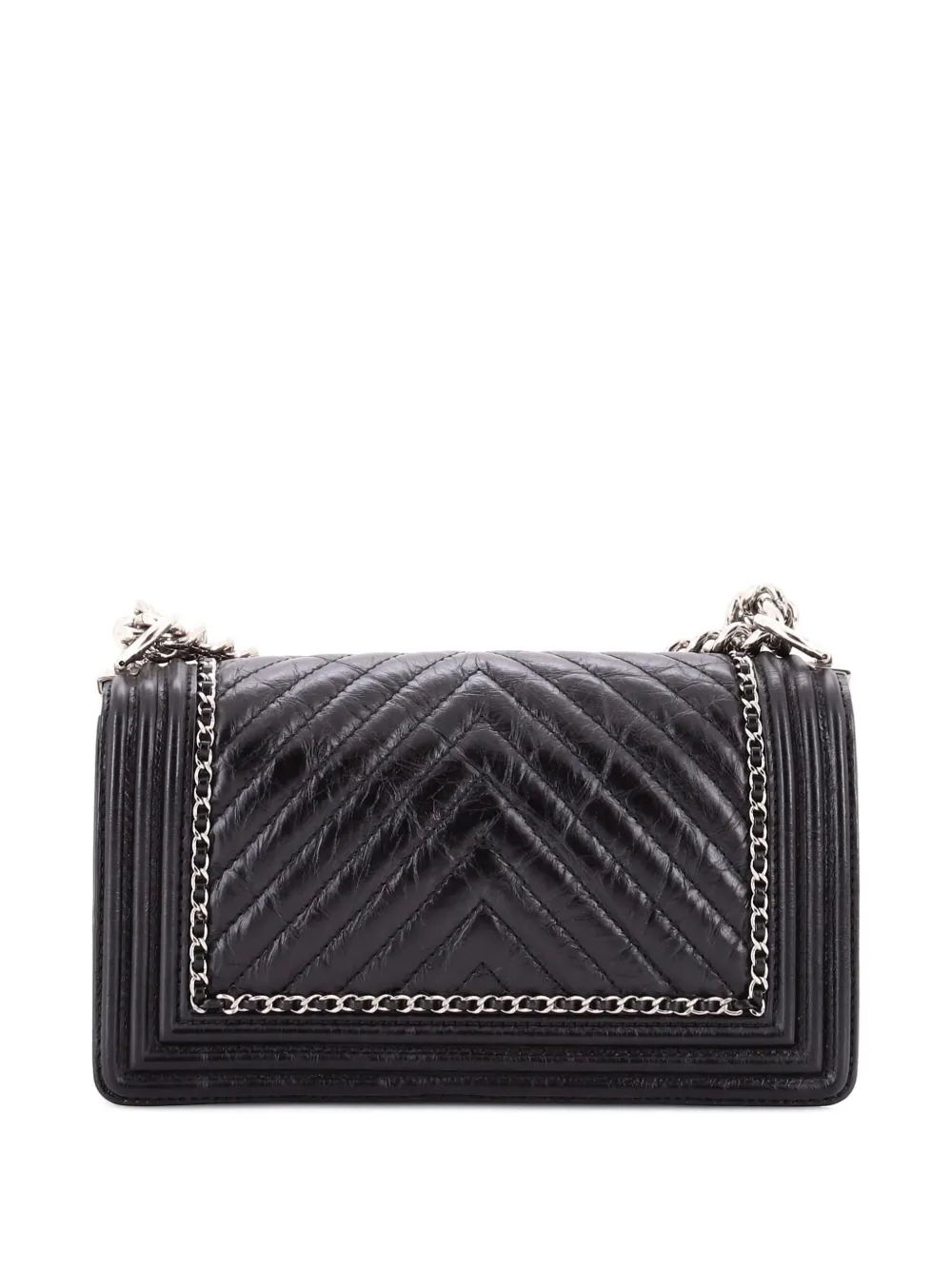 Pre-owned Chanel Jacket Boy Flap Bag Chevron Calfskin Old Medium Shoulder Bag In Black