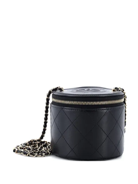 CHANEL Pre-Owned CC Round Vanity Case with Chain Quilted Lambskin Mini clutch bag