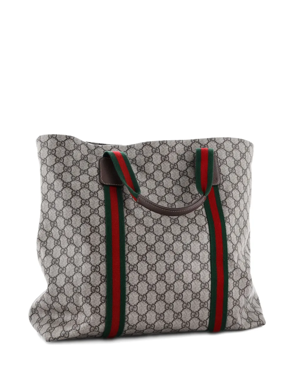 Pre-owned Gucci Logo Web Gg Canvas Medium Tote Bag In Brown