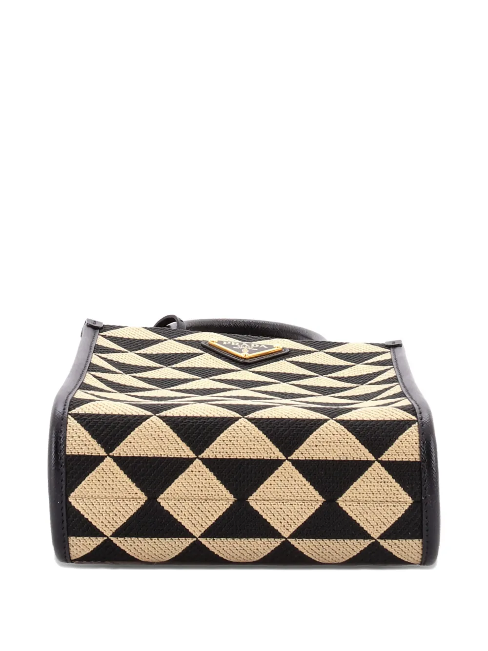 Pre-owned Prada Symbole Shopper Tote Jacquard Mini Crossbody Bag In Black