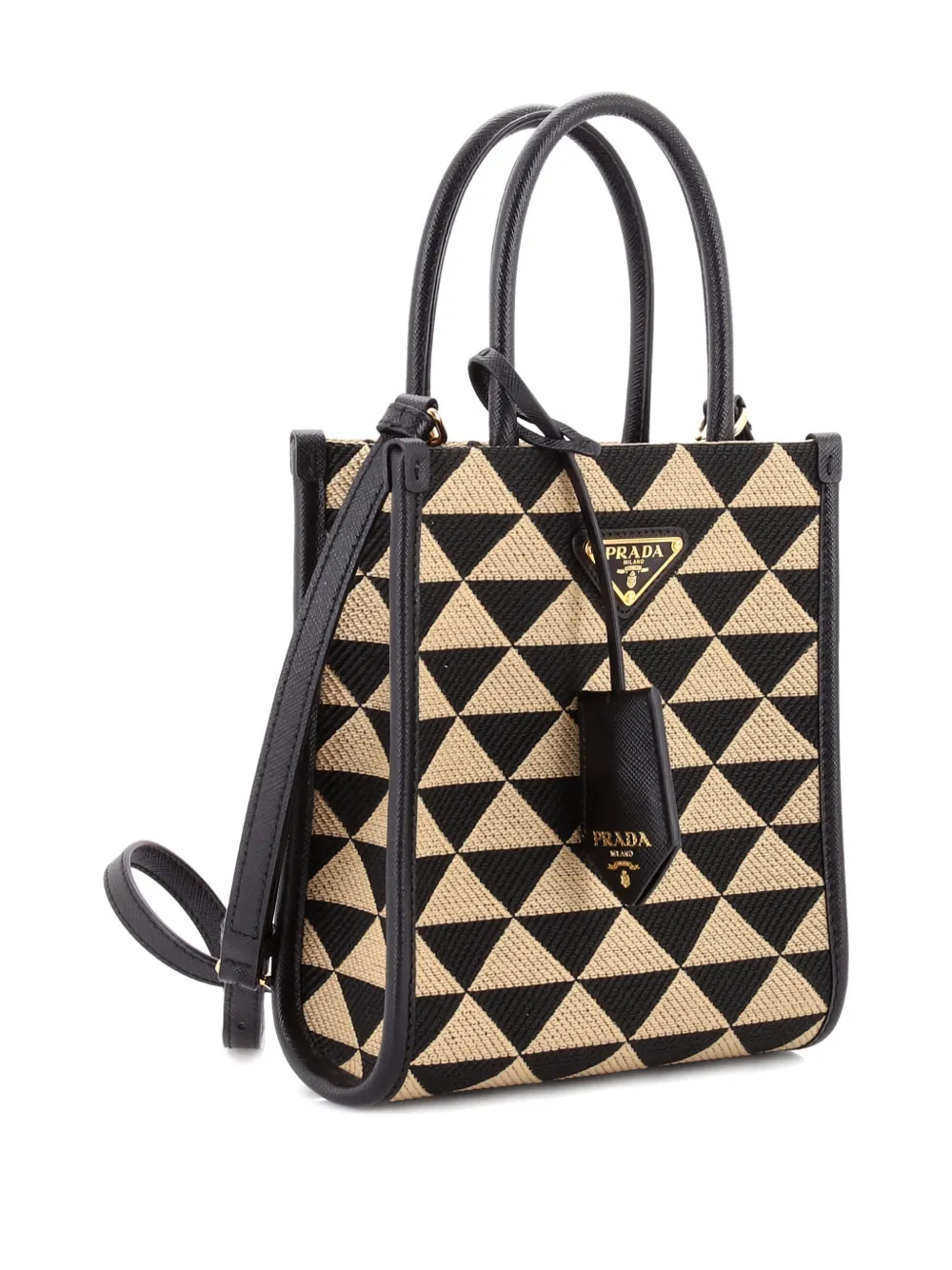 Pre-owned Prada Symbole Shopper Tote Jacquard Mini Crossbody Bag In Black