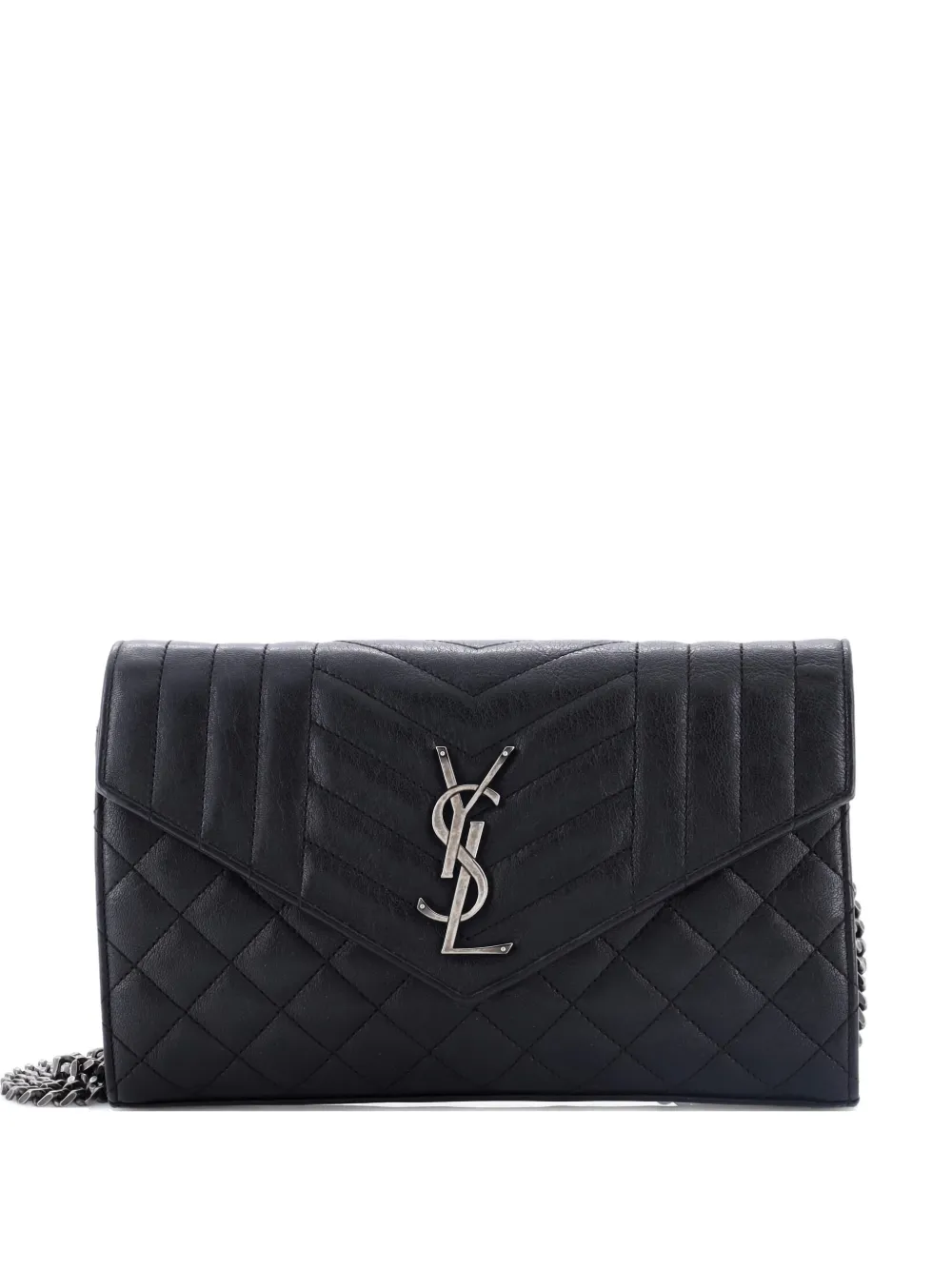Saint Laurent Pre-Owned Classic Monogram Chain Wallet Mixed Matelasse Leather Medium crossbody bag - Nero