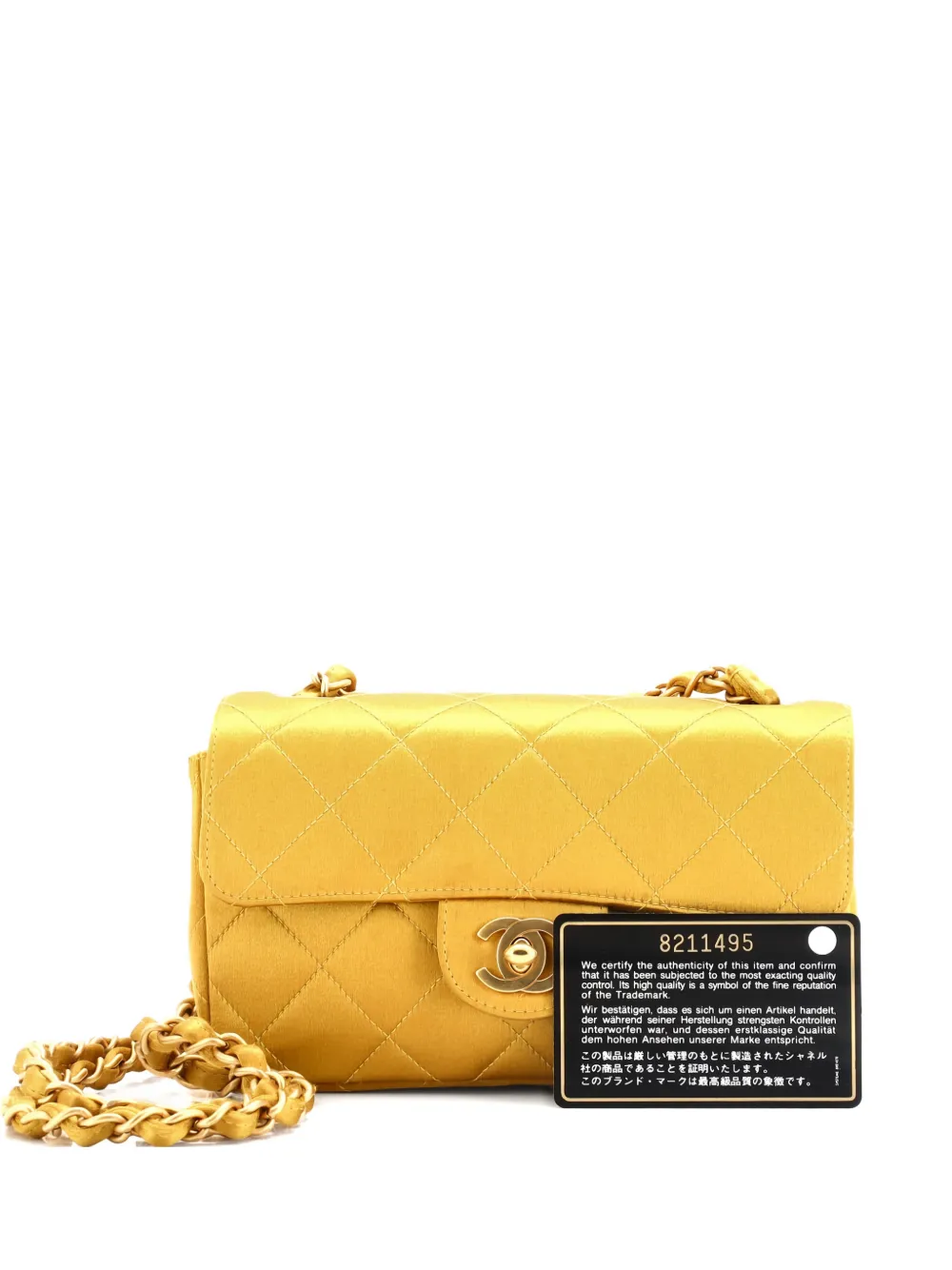 Pre-owned Chanel Classic Single Flap Bag Quilted Satin Mini Crossbody Bag In Gold