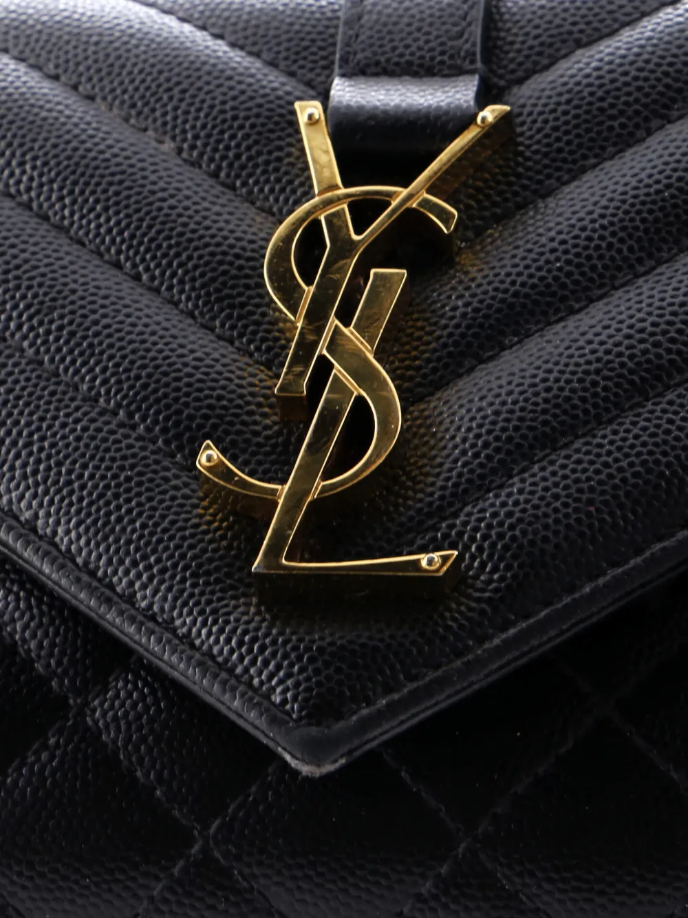 SAINT LAURENT Pre-owned Classic Monogram Envelope Satchel Mixed Matelasse Leather Small Crossbody Bag In Black