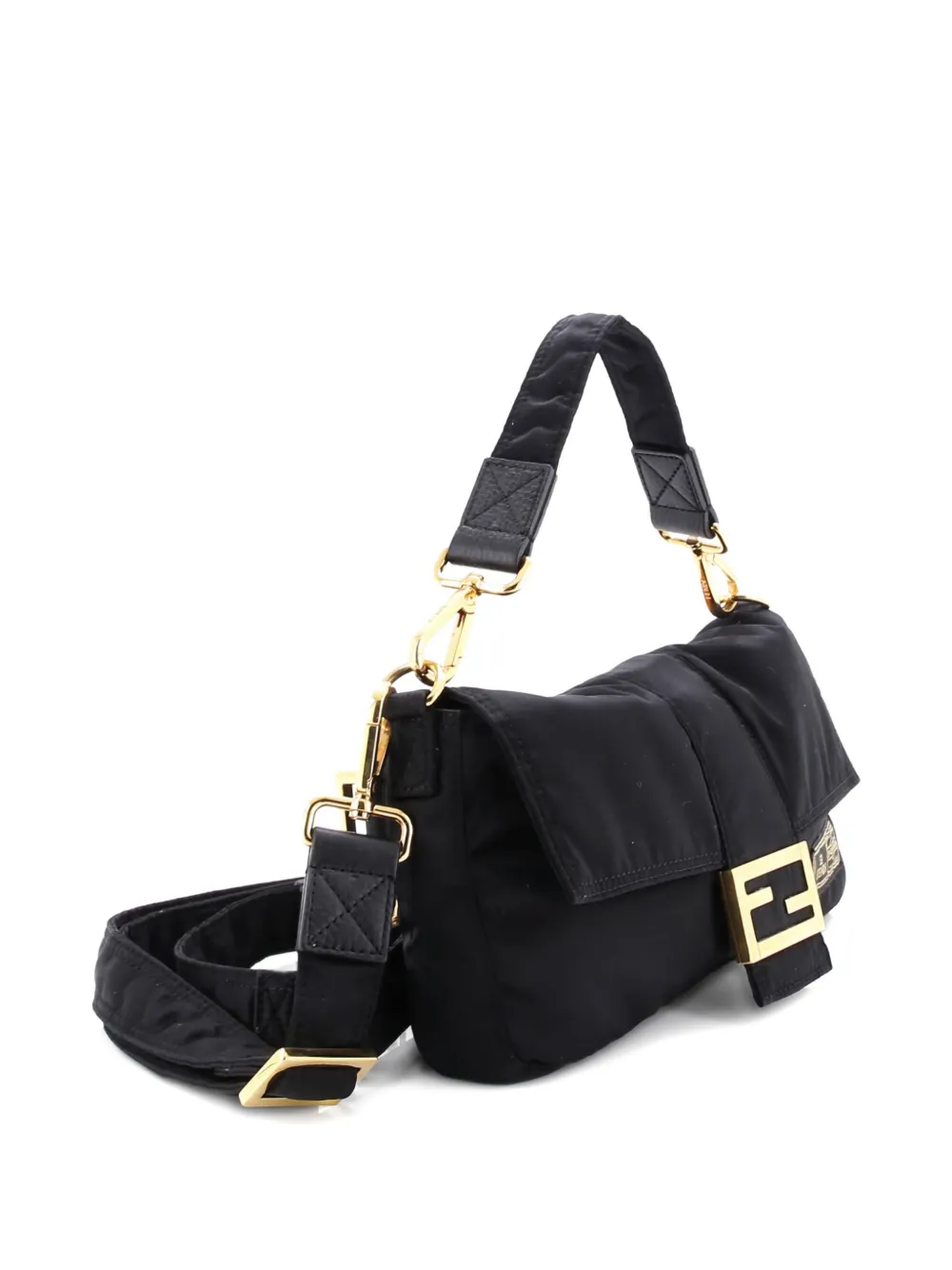 Pre-owned Fendi Porter Baguette Bag Nylon Medium Belt Bag In Black