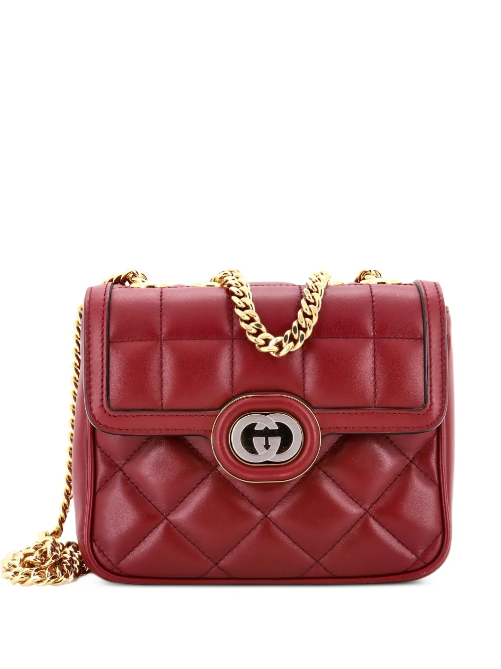 Gucci Pre-Owned Deco Chain Flap Bag Mixed Matelasse Leather Mini crossbody bag - Rosso