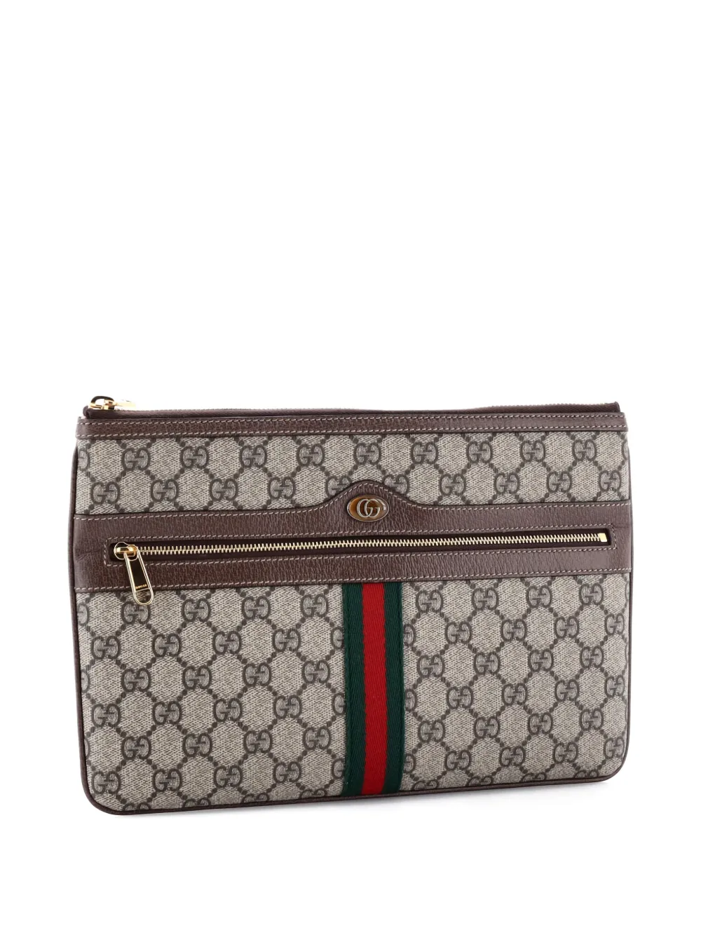 Pre-owned Gucci Ophidia Zip Pouch Gg Coated Canvas Large Clutch Bag In Brown