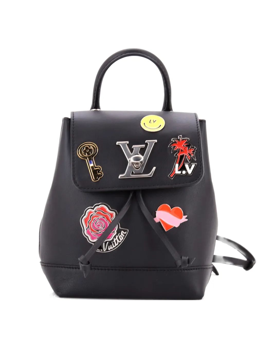 Pre-owned Louis Vuitton Lockme Limited Edition Pin Embellished Leather Mini Backpack In Black
