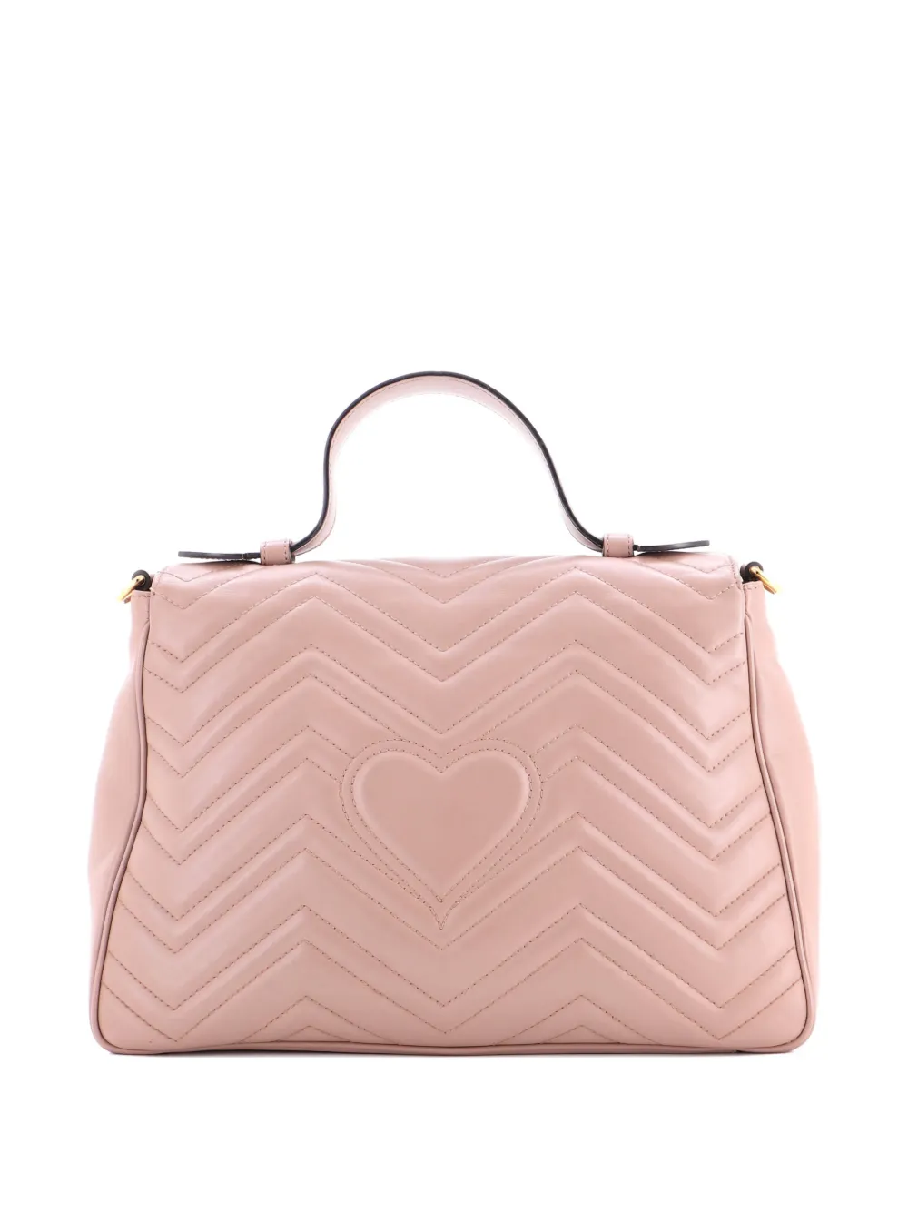 Pre-owned Gucci Gg Marmont Top Handle Flap Bag Matelasse Leather Medium Satchel In Neutral