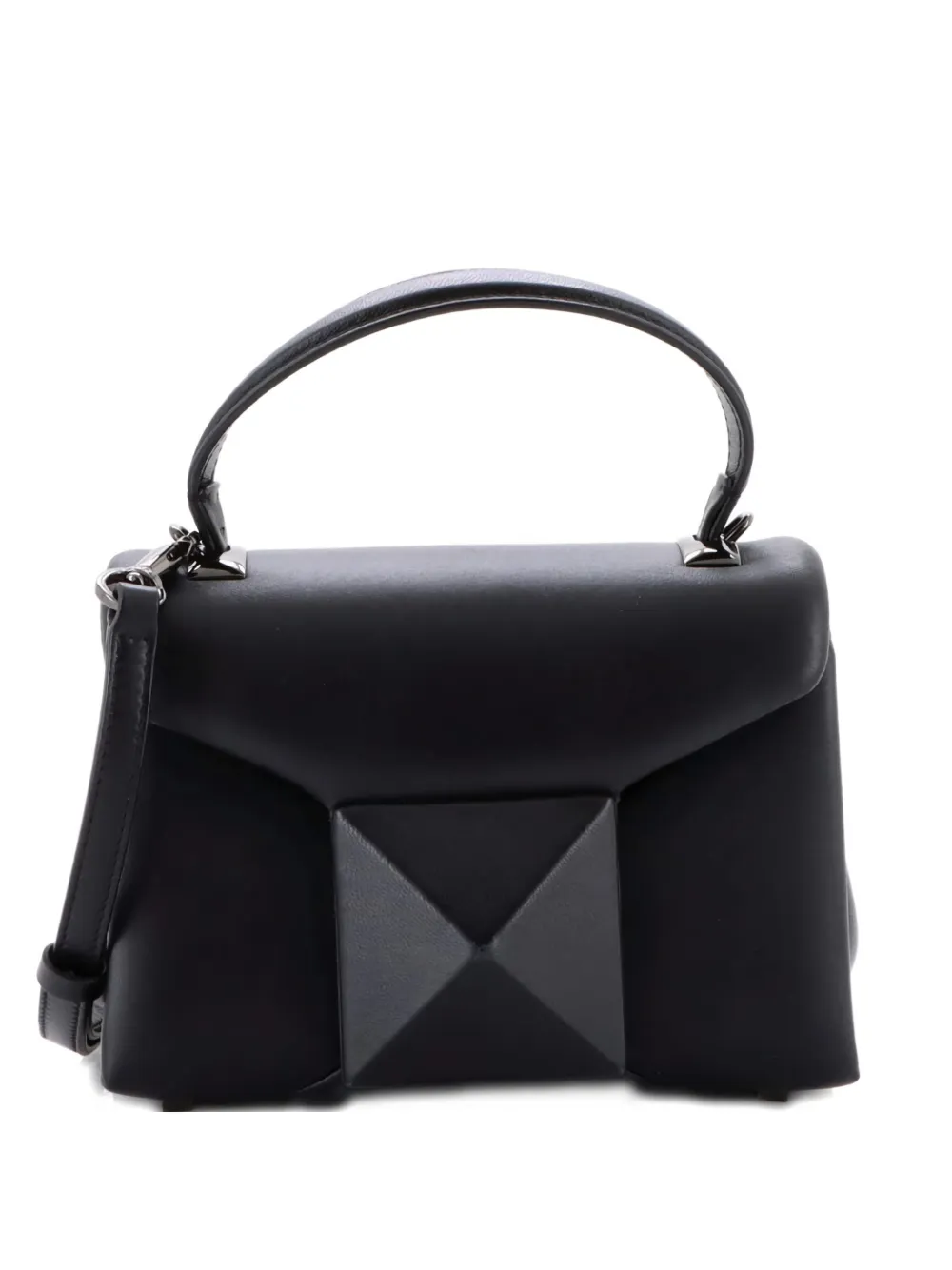 Pre-owned Valentino Garavani One Stud Top Handle Flap Bag Leather Mini Shoulder Bag In Black