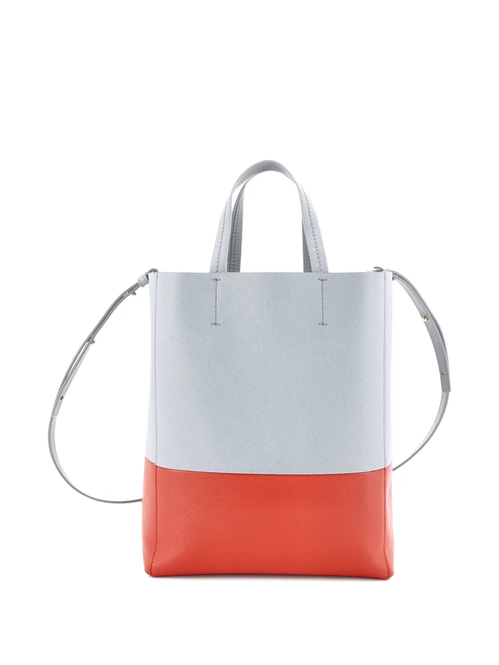 Pre-owned Celine Vertical Bi-cabas Tote Grained Calfskin Small Shoulder Bag In Blue