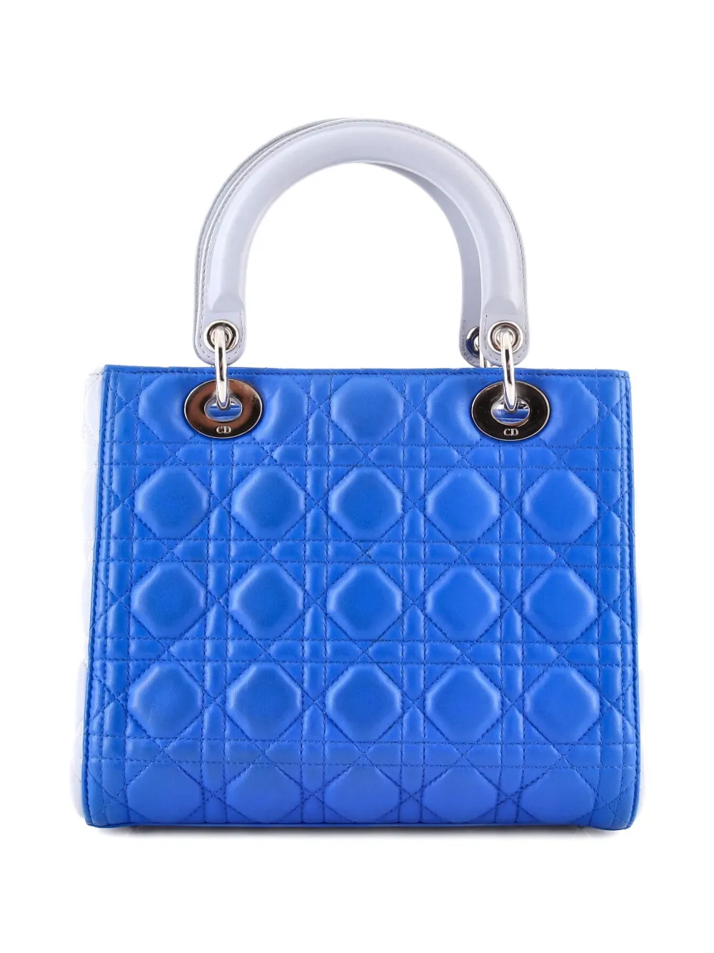 Pre-owned Dior Bicolor Lady Bag Cannage Quilt Lambskin Medium Shoulder Bag In Blue