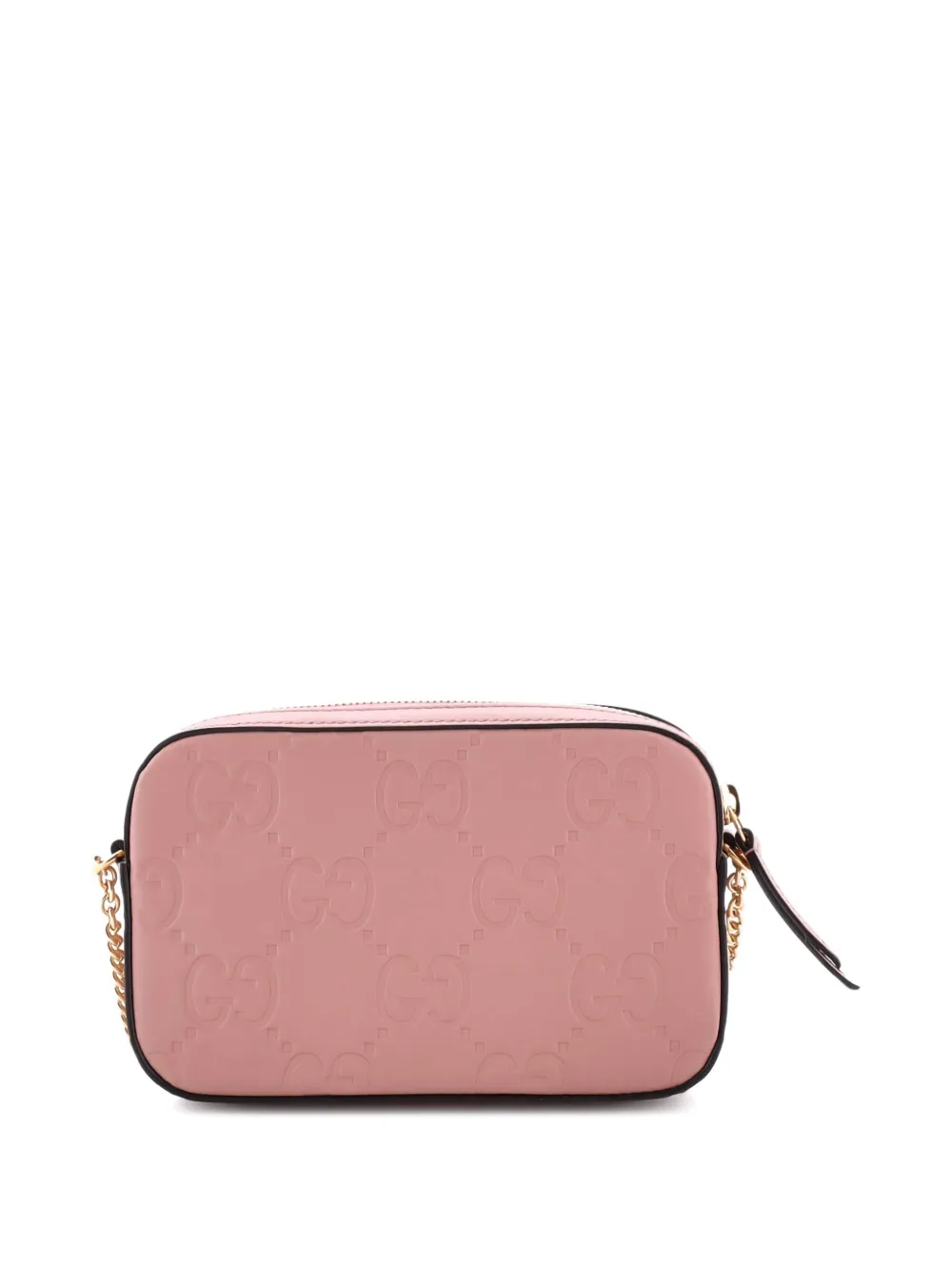 Pre-owned Gucci Front Pocket Chain Jumbo Gg Embossed Leather Super Mini Shoulder Bag In Pink