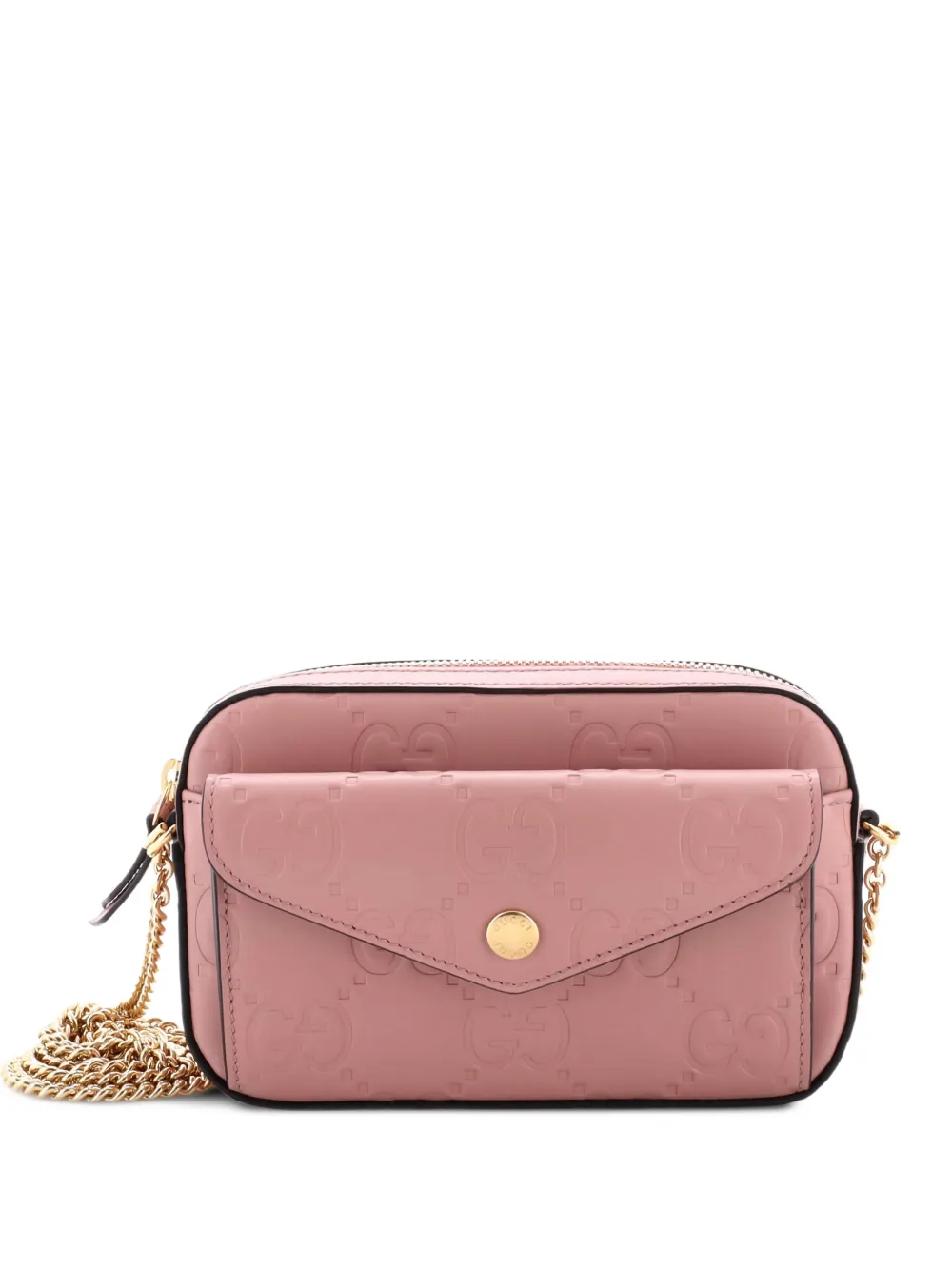 Gucci Pre-Owned Front Pocket Chain Jumbo GG Embossed Leather Super Mini shoulder bag - Rosa