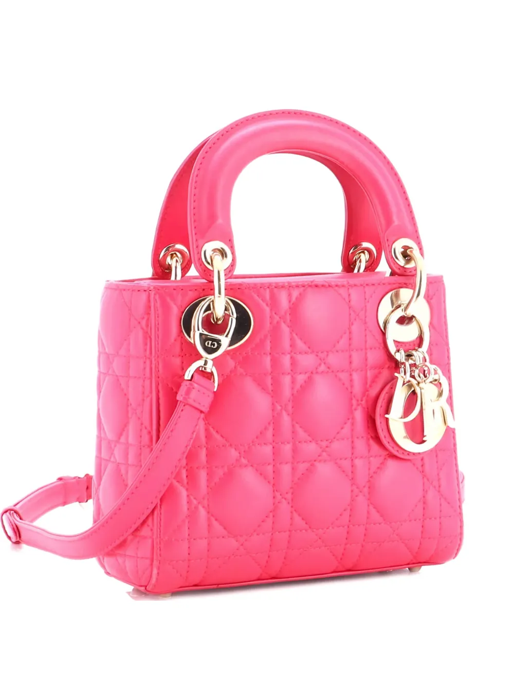 Pre-owned Dior Lady Bag Cannage Quilt Lambskin Mini Satchel In Pink