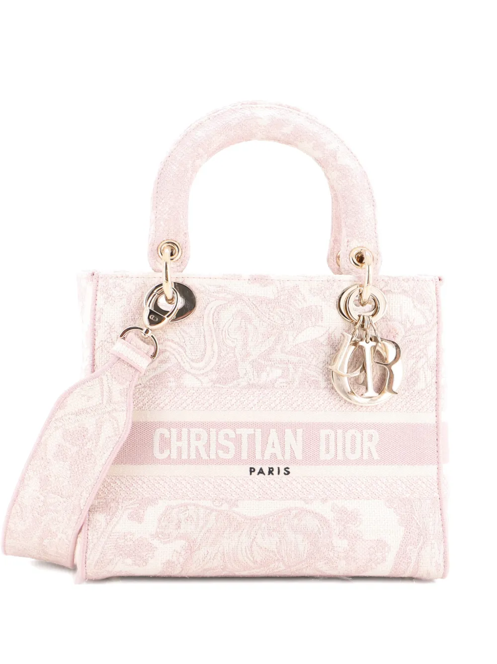 Pre-owned Dior Toile De Jouy Lady D-lite Bag Embroidered Canvas Tote Bag In Pink