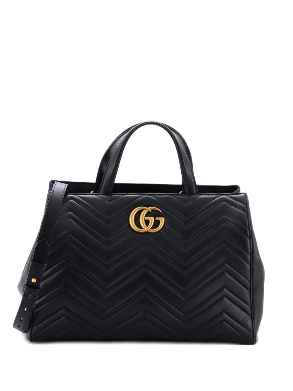 Pre-owned Gucci Gg Marmont Matelasse Leather Medium Tote Bag In Black