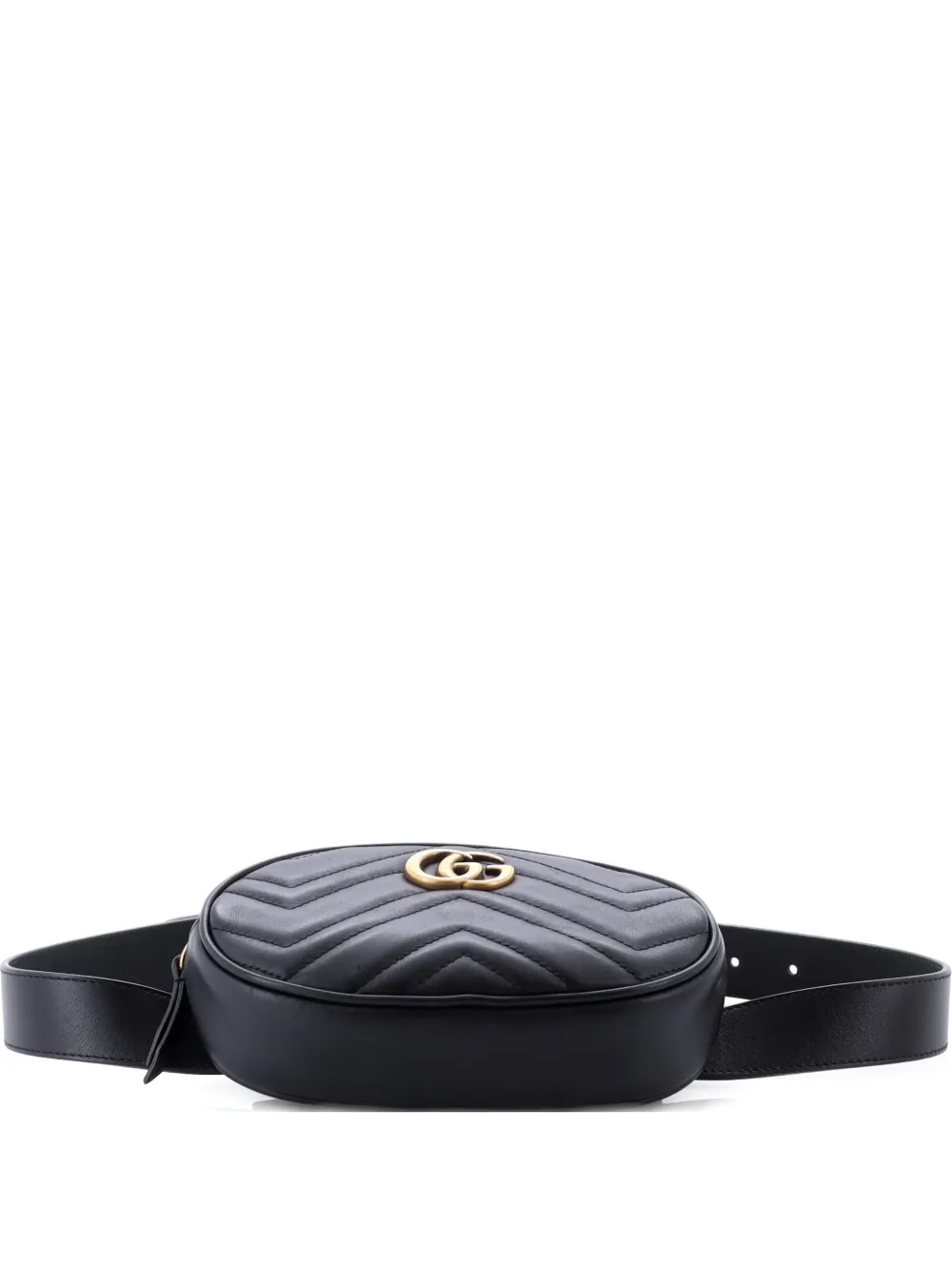 Pre-owned Gucci Gg Marmont Matelasse Leather Belt Bag In Black
