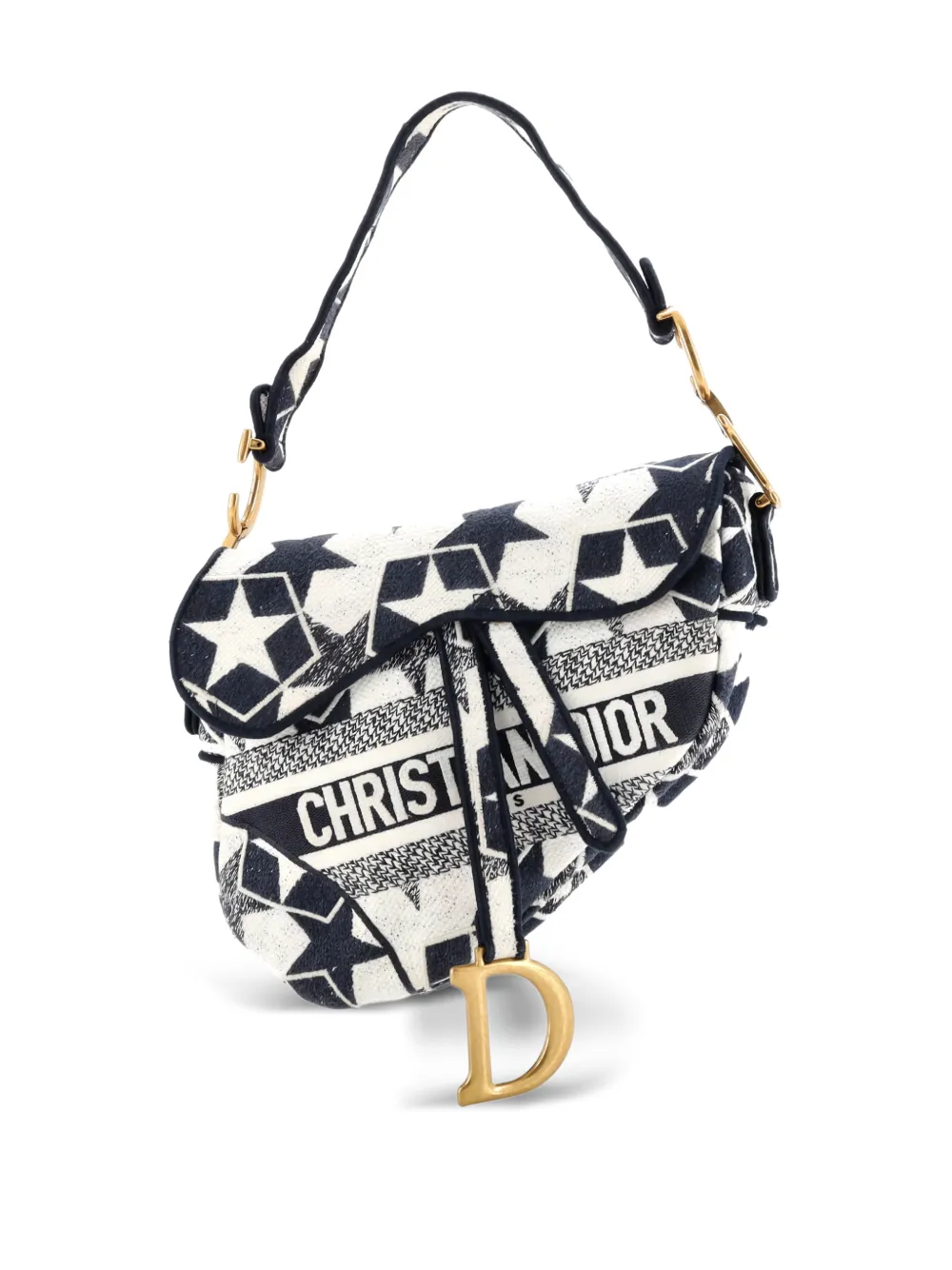 Christian Dior Pre-Owned Saddle Bag Logo Embroidered Canvas Medium shoulder bag - Nero