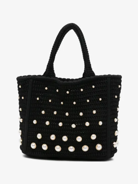 SANDRO pearl-embellished crochet tote bag