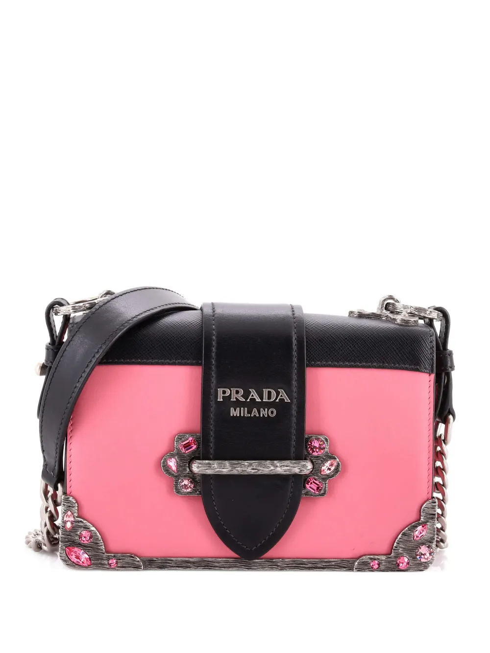 Prada Pre-Owned Cahier Chain City Calf and Saffiano Small crossbody bag - Nero