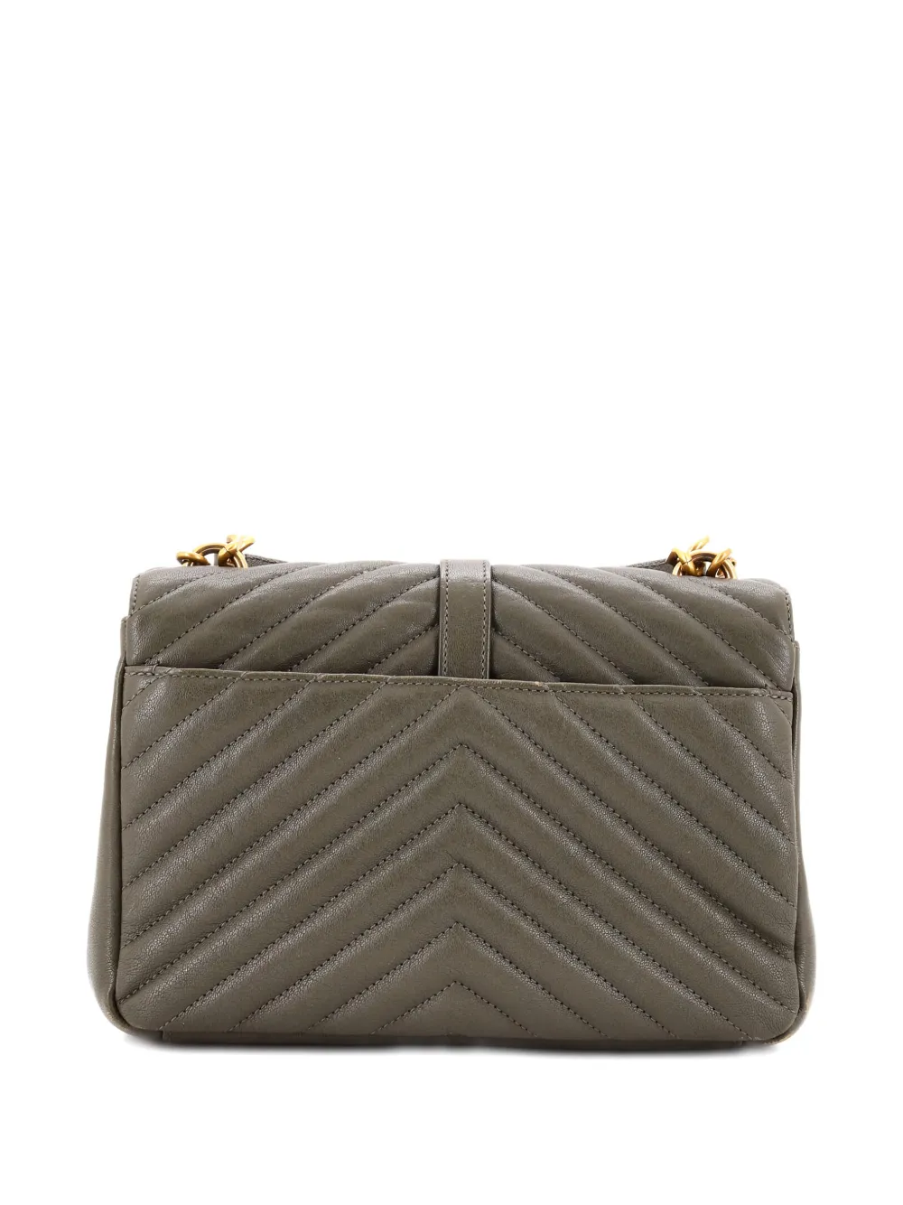 Pre-owned Saint Laurent Classic Monogram College Bag Matelasse Chevron Leather Medium Crossbody Bag In Green