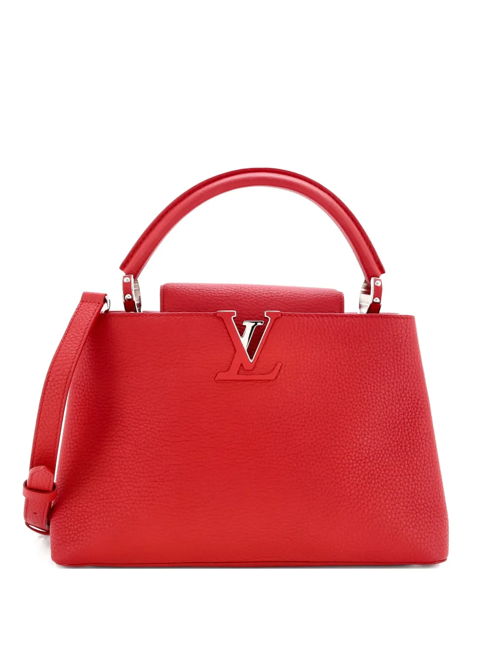 Pre-owned Louis Vuitton Capucines Bag Leather Pm Satchel In Red