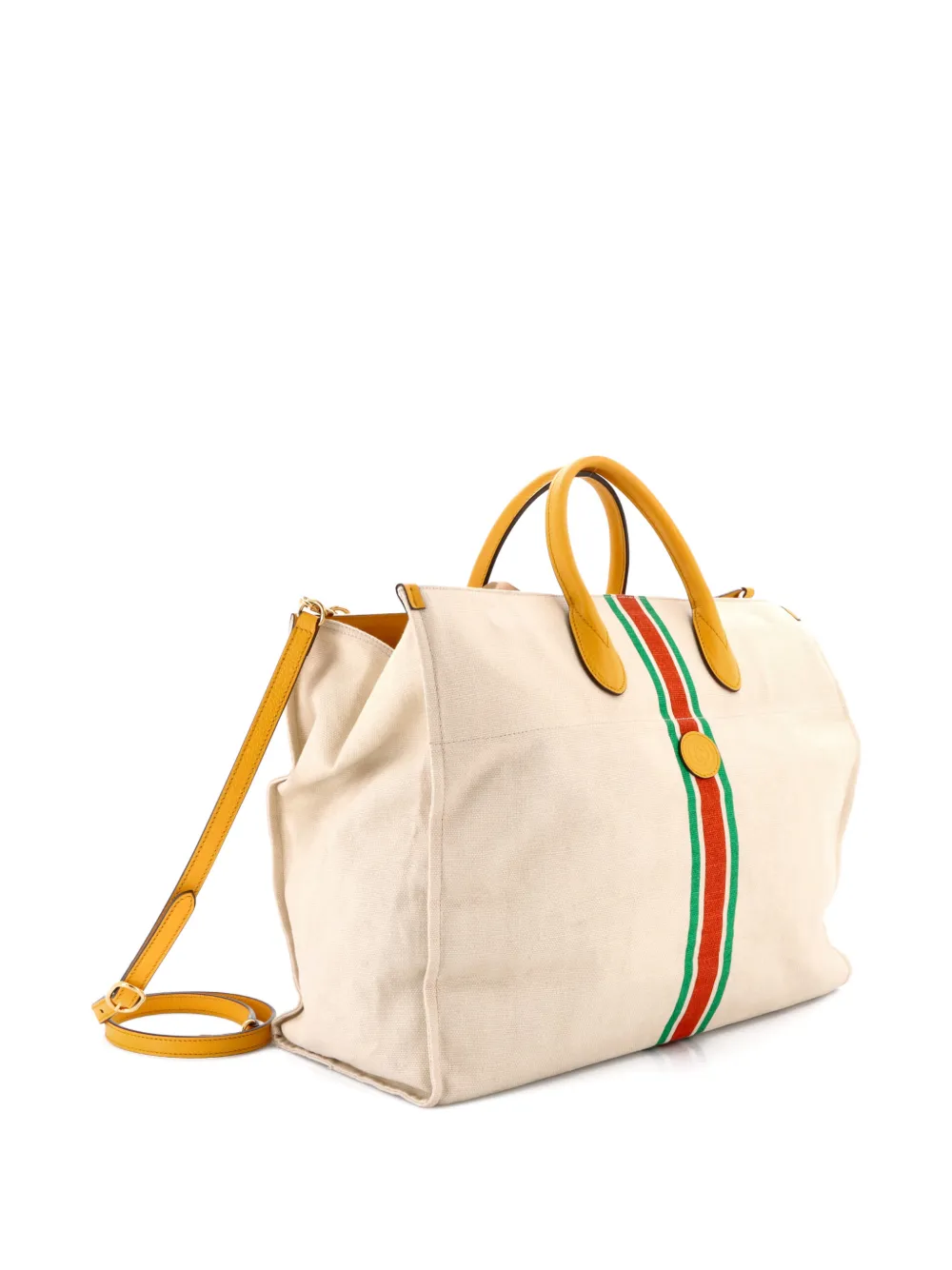Pre-owned Gucci Foldable Web Canvas With Leather Large Tote Bag In Neutral