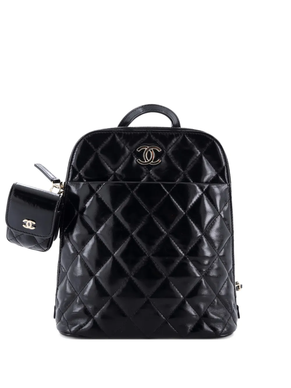 Pre-owned Chanel My Pocket Quilted Shiny Calfskin Backpack In Black