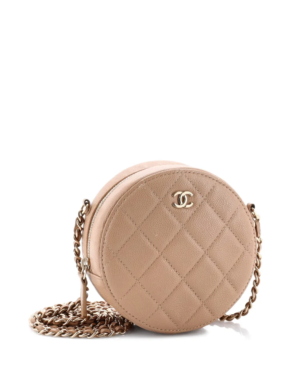 Pre-owned Chanel Round Clutch With Chain Quilted Caviar Mini Crossbody Bag In Brown