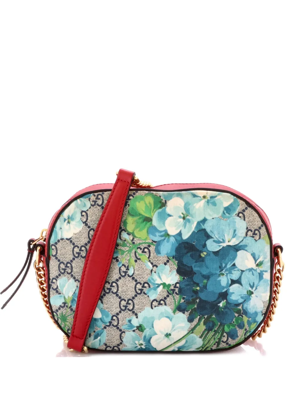 Pre-owned Gucci Chain Blooms Print Gg Coated Canvas Mini Crossbody Bag In Blue