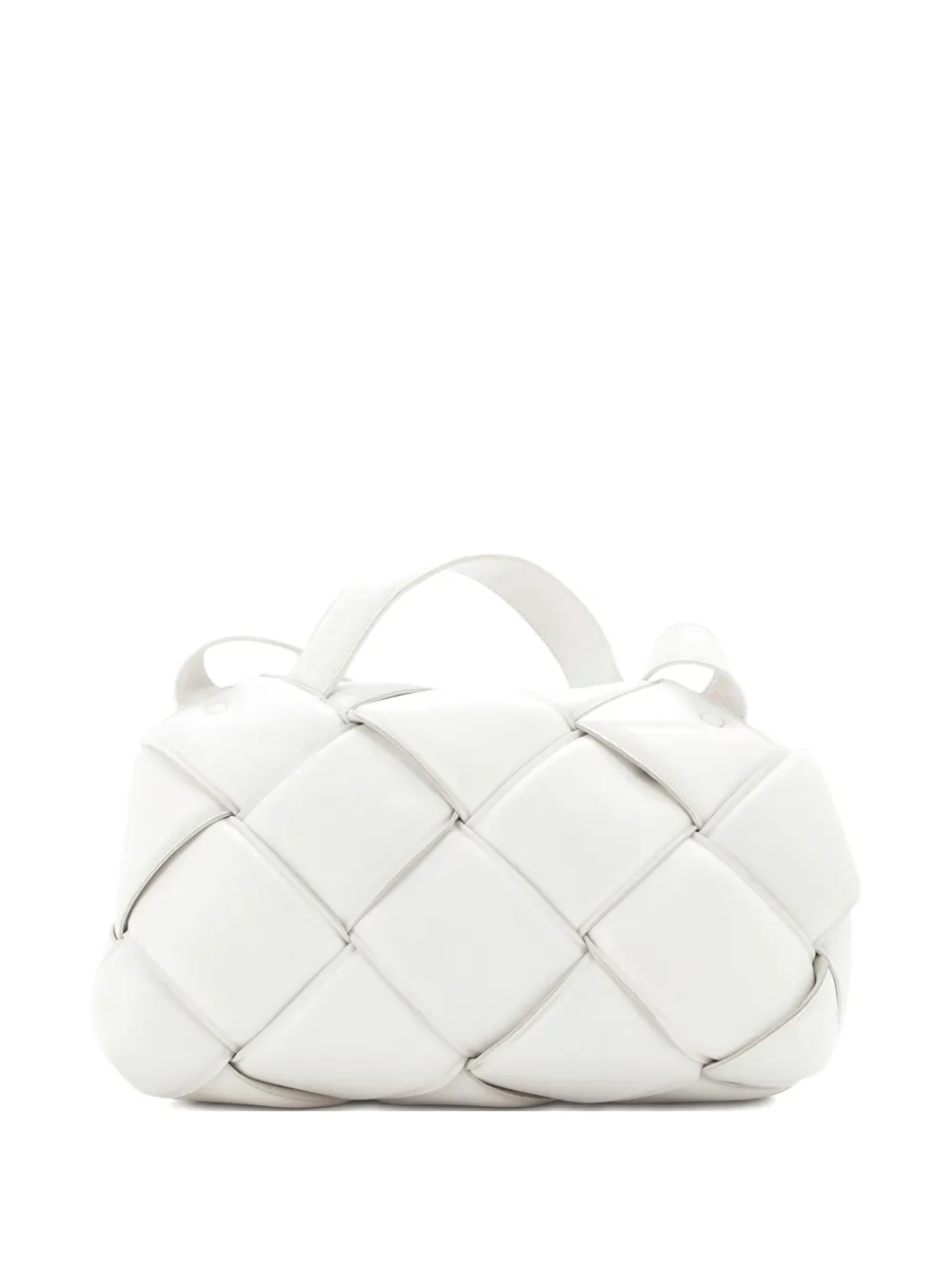 Pre-owned Bottega Veneta Top Handle Padded Maxi Intrecciato Leather Shoulder Bag In White