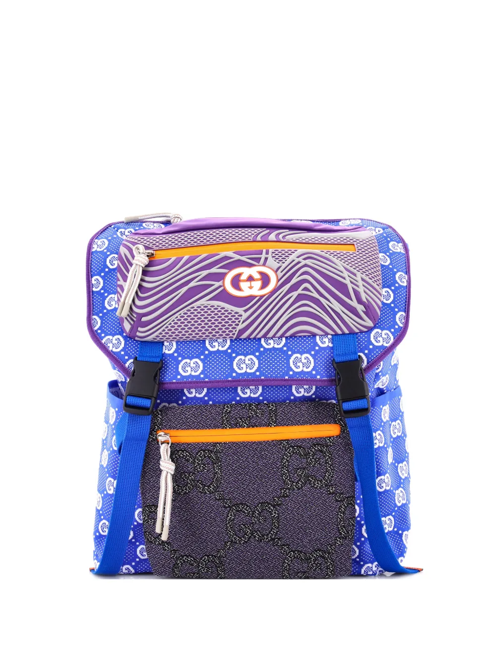 Gucci Pre-Owned Panelled Double Buckle GG Jacquard Nylon and Rubber Large backpack - Multicolore