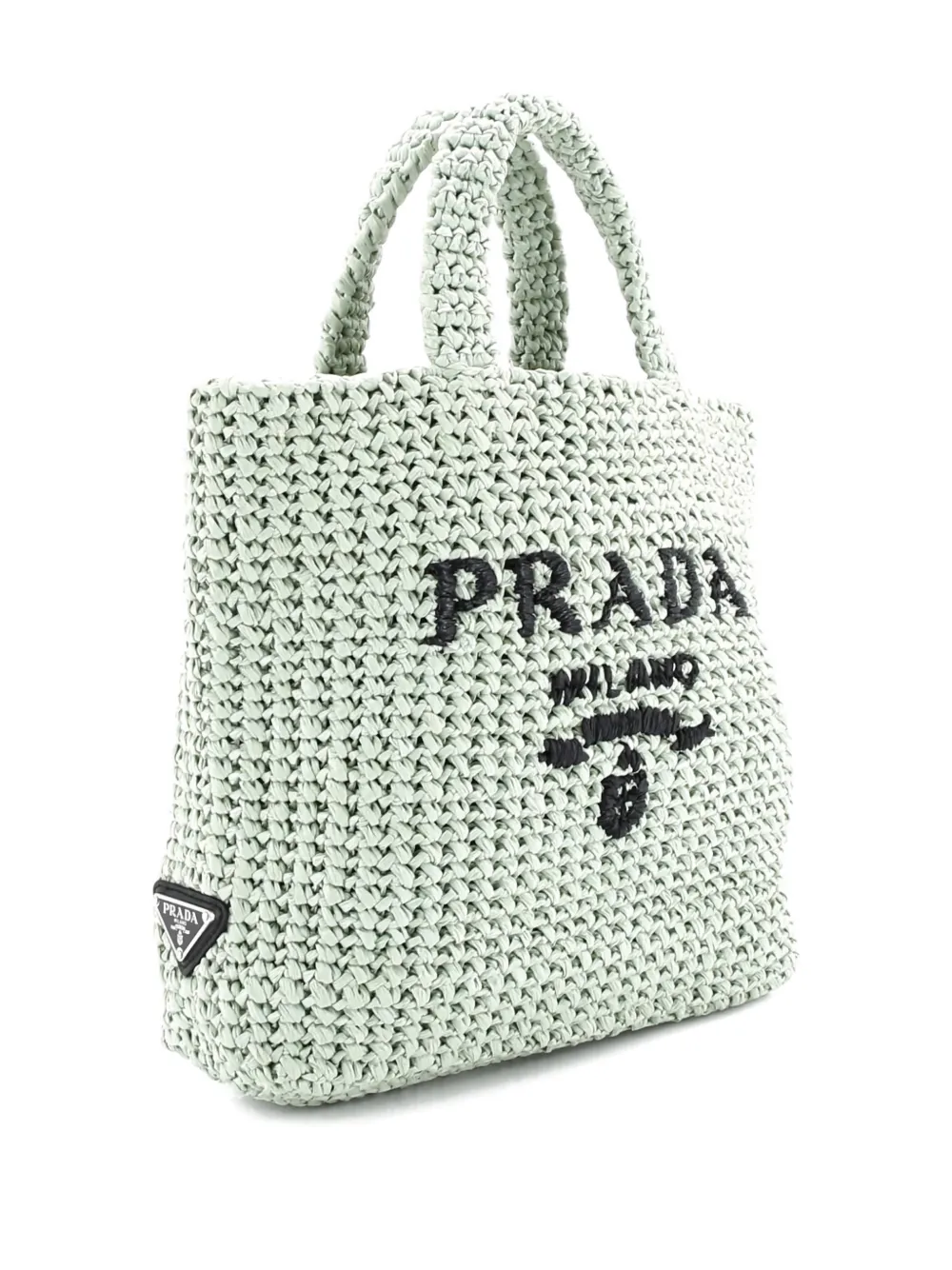 Pre-owned Prada Logo Raffia Small Tote Bag In Black