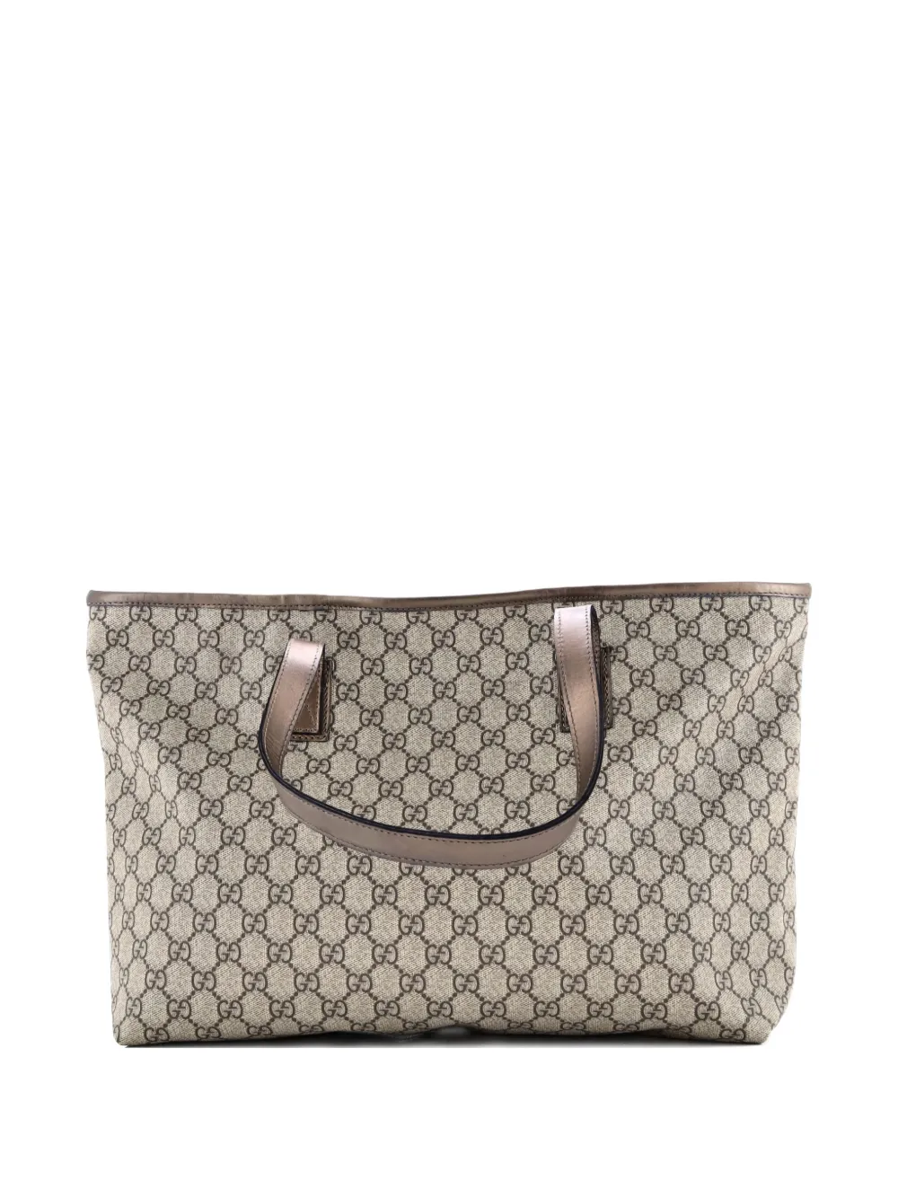 Pre-owned Gucci Plus Gg Coated Canvas With Leather Large Tote Bag In Green