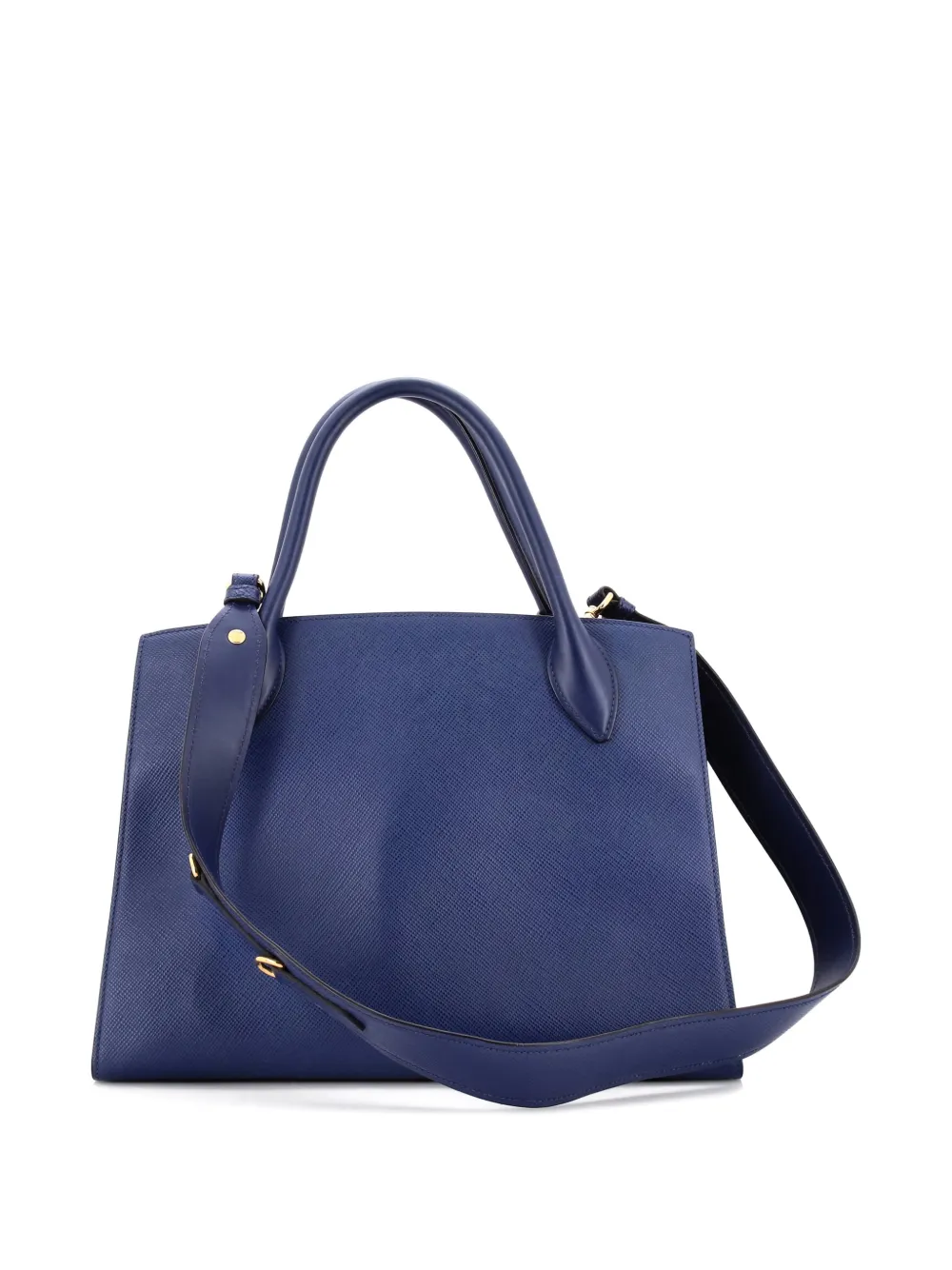 Pre-owned Prada Monochrome Saffiano With City Calf Medium Tote Bag In Blue