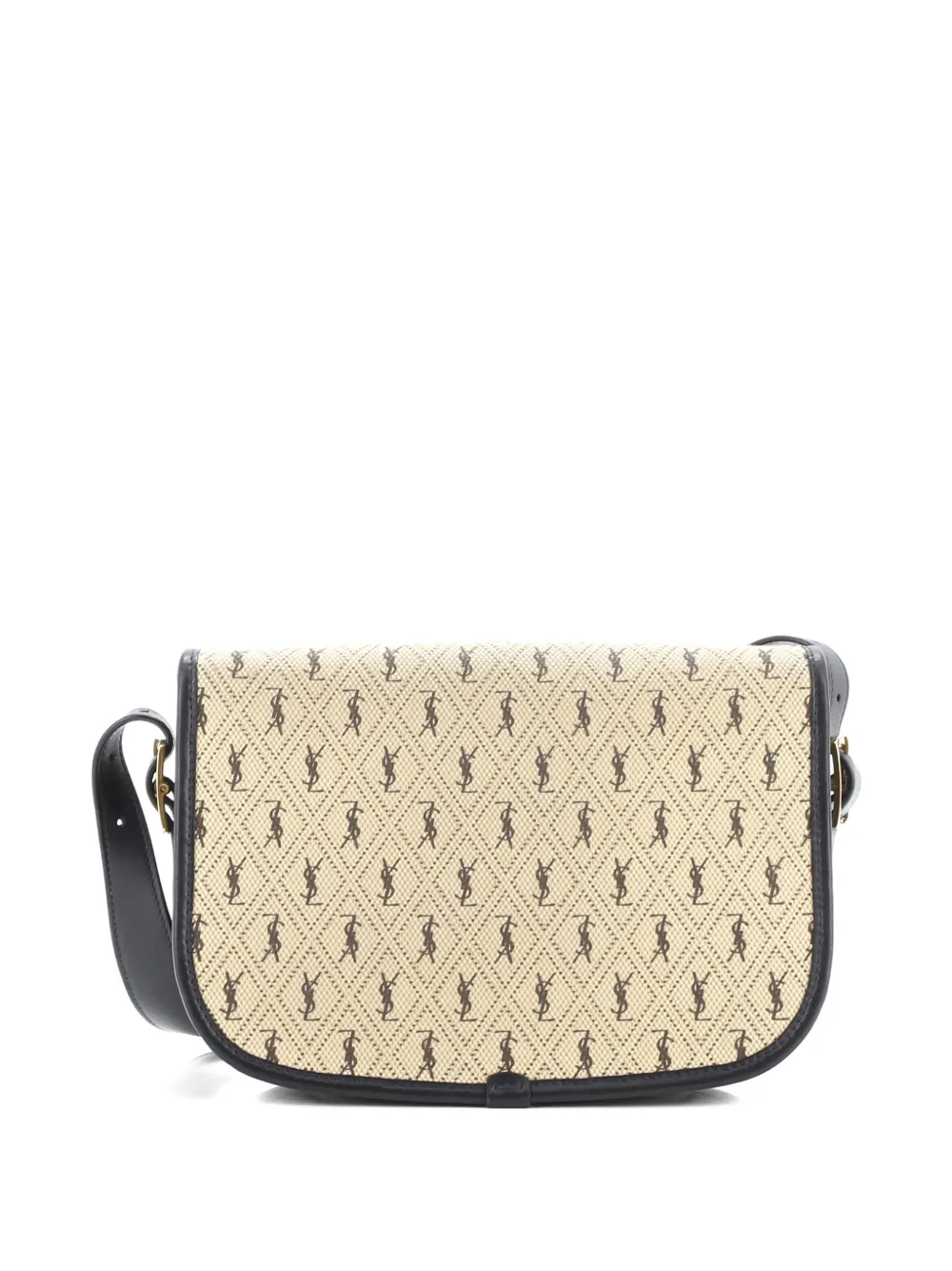 Pre-owned Saint Laurent Flap Satchel Monogram All Over Canvas And Leather Medium Shoulder Bag In Black