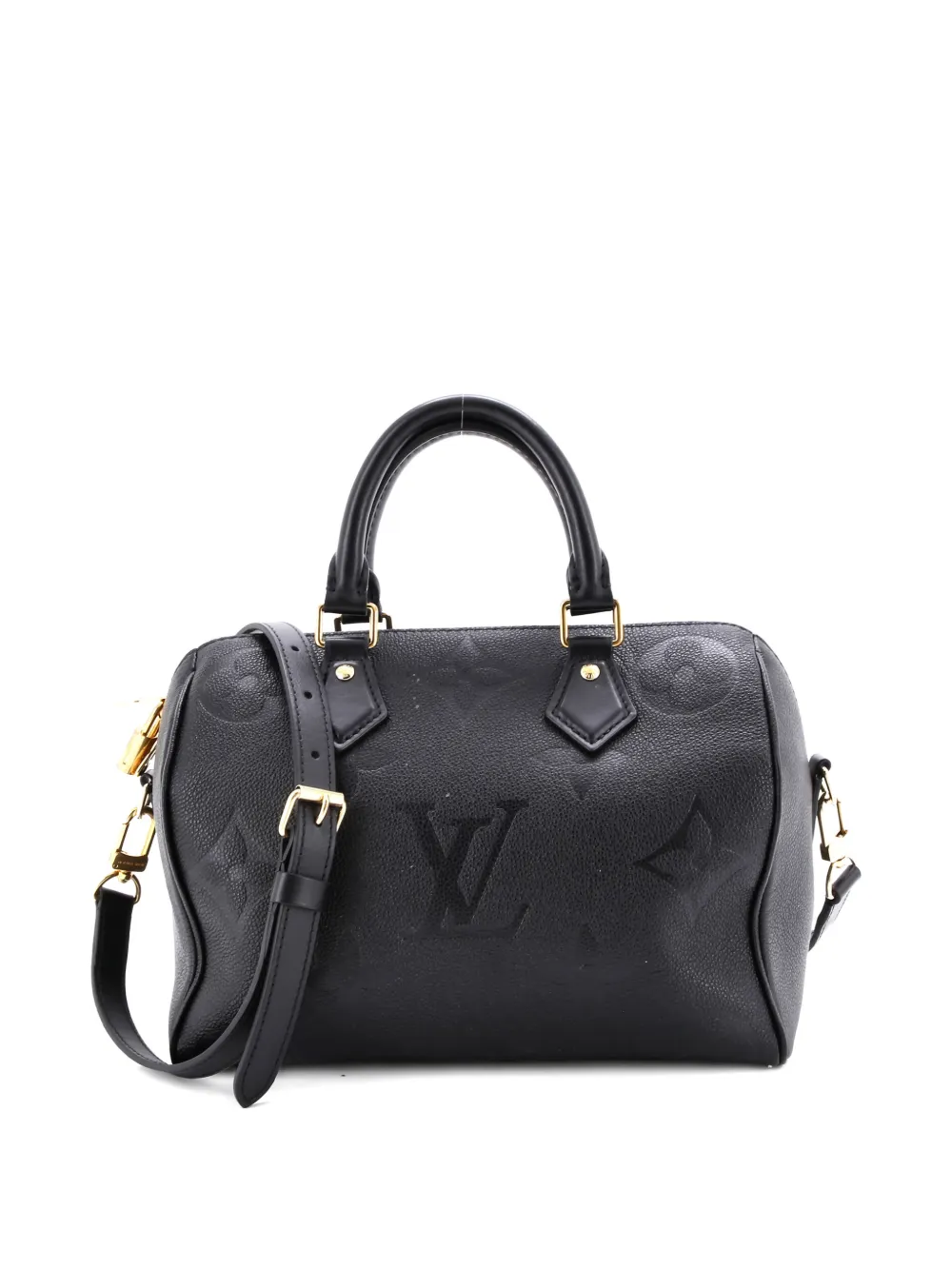 Pre-owned Louis Vuitton Speedy Bandouliere Bag Monogram Empreinte Giant 25 Satchel In Black