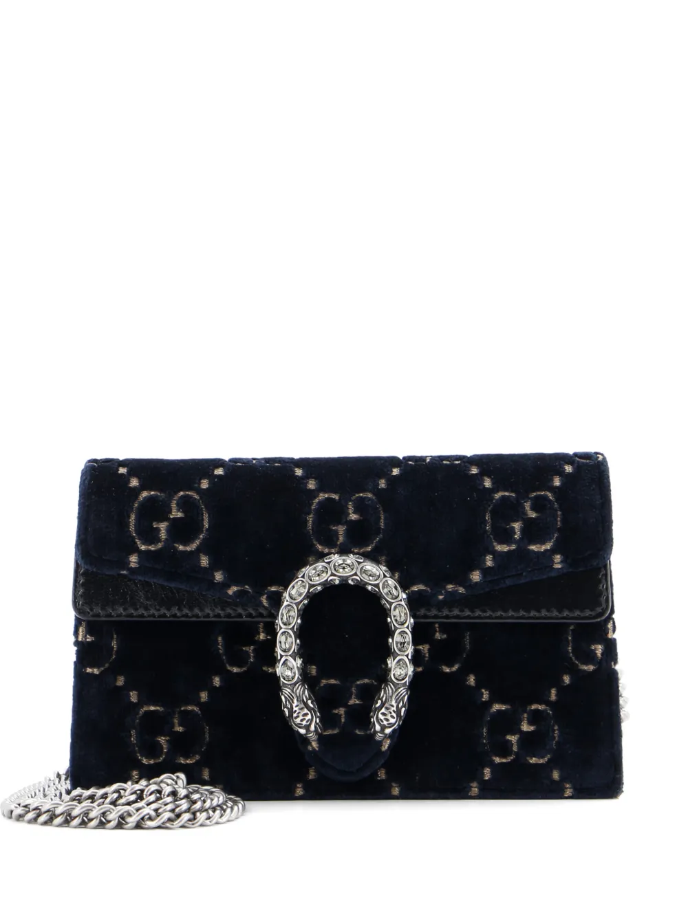 Pre-owned Gucci Dionysus Bag Gg Velvet Super Mini Crossbody Bag In Blue