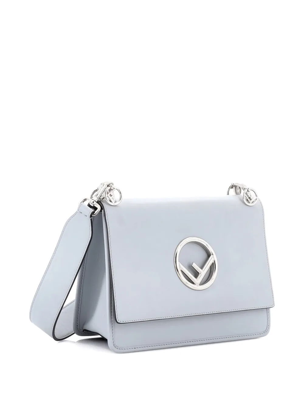 Pre-owned Fendi Kan I F Leather Medium Shoulder Bag In Gray