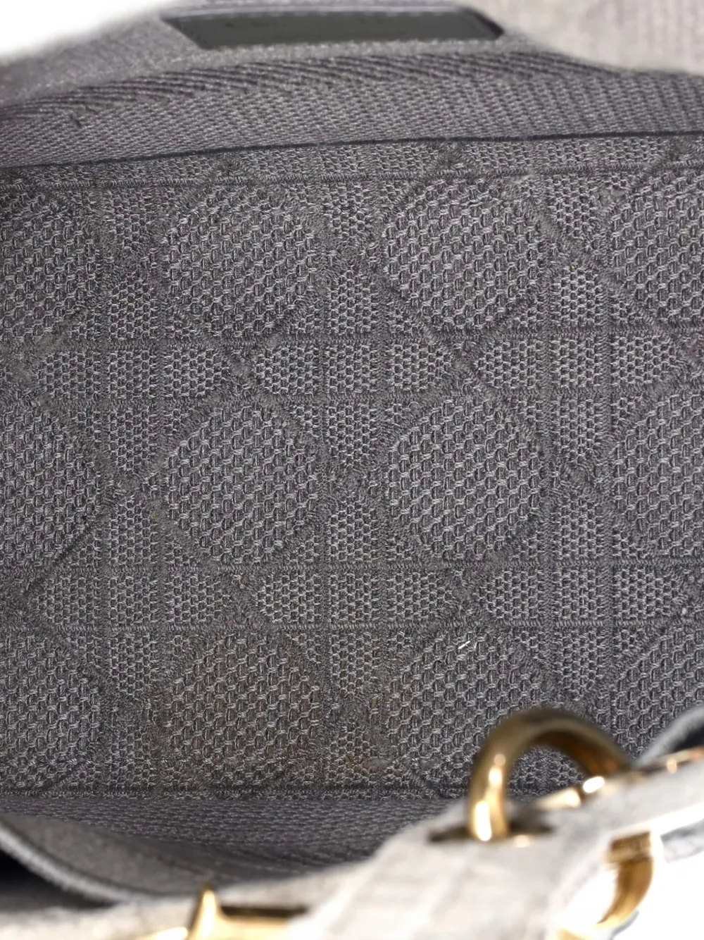 Pre-owned Dior Lady D-lite Bag Cannage Embroidered Canvas Medium Satchel In Gray