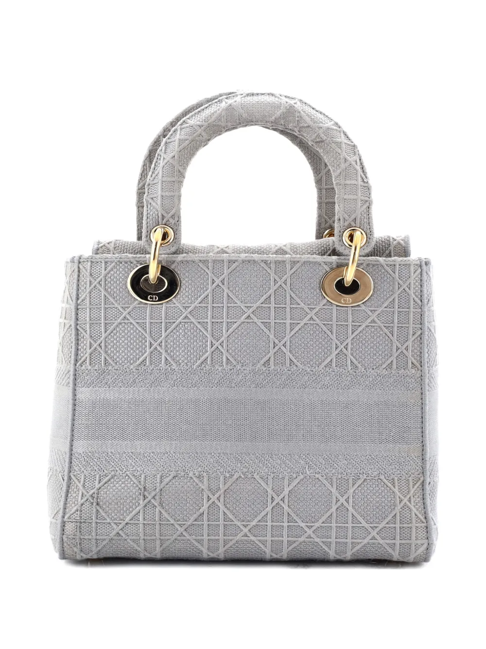 Pre-owned Dior Lady D-lite Bag Cannage Embroidered Canvas Medium Satchel In Gray
