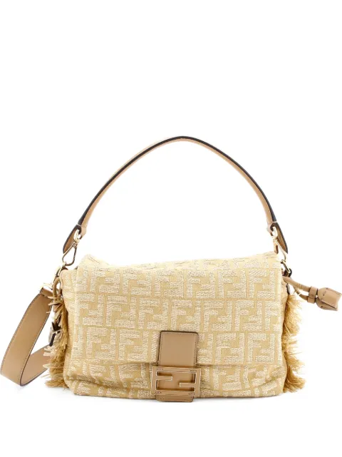Fendi Pre-Owned Mamma Baguette NM Zucca Jacquard and Raffia Medium shoulder bag