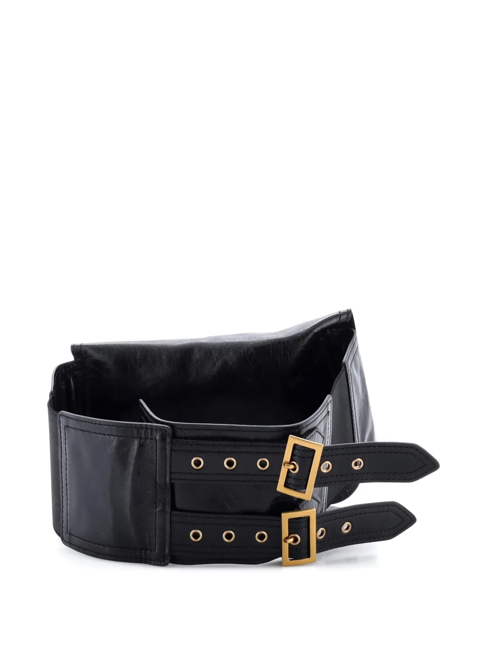 Pre-owned Dior Saddle Double Buckle Leather Belt Bag In Black