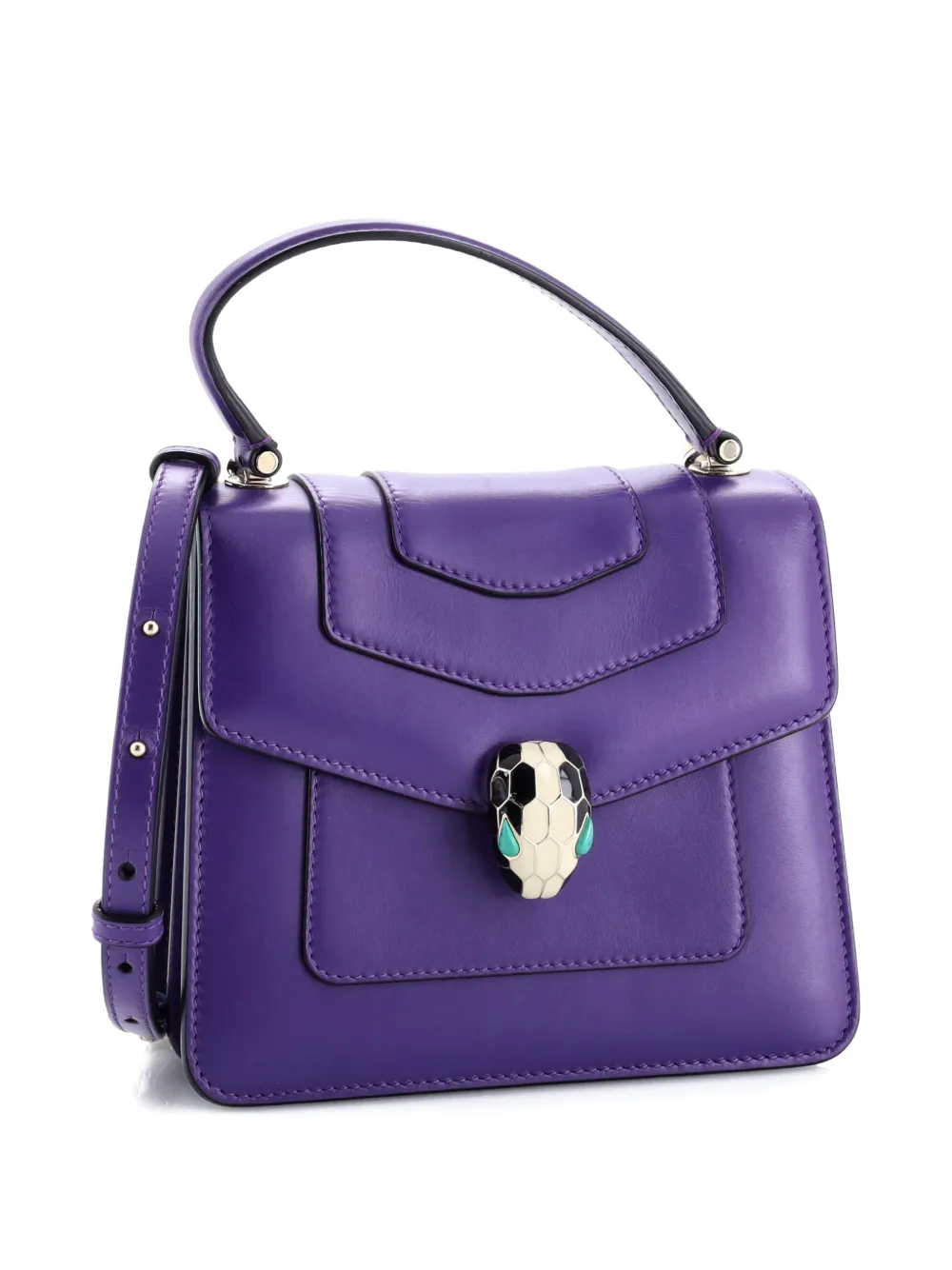 Pre-owned Bvlgari Serpenti Forever Top Handle Bag Leather Small Satchel In Purple