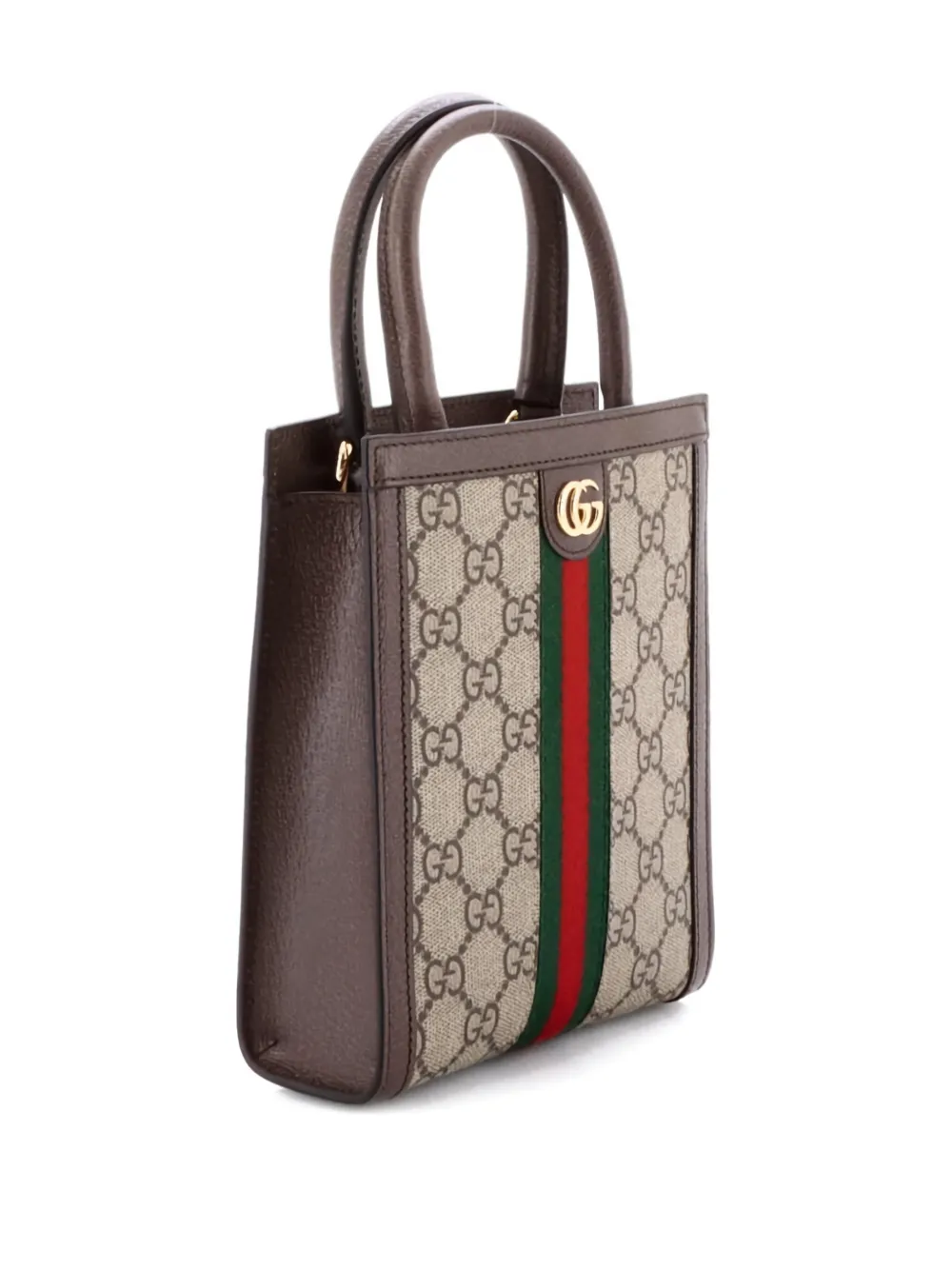 Pre-owned Gucci Ophidia Convertible Tote Gg Coated Canvas Super Mini Crossbody Bag In Brown