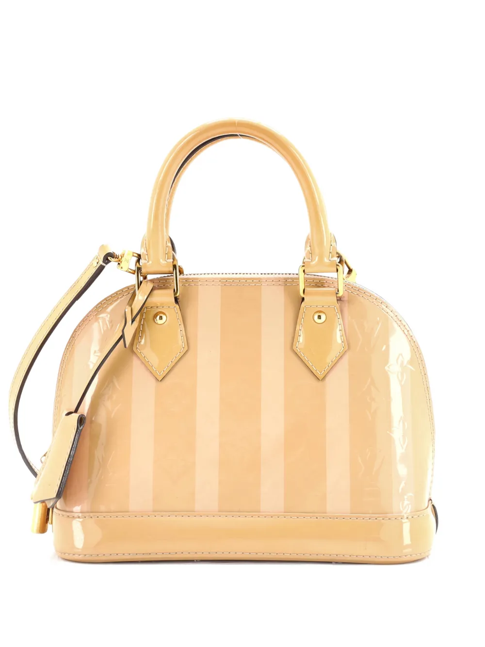 Pre-owned Louis Vuitton Alma Handbag Limited Edition Monogram Vernis Rayures Bb Shoulder Bag In Neutral