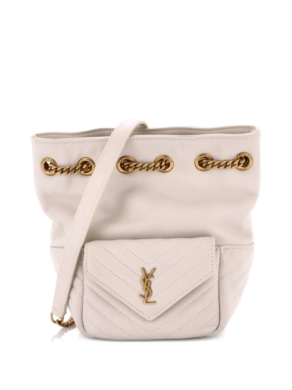 Saint Laurent Pre-Owned Joe Matelasse Chevron Leather Mini bucket bag | Neutrals | Image 1
