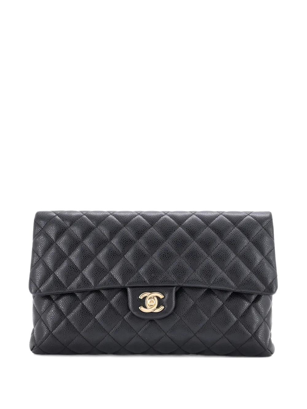 Pre-owned Chanel Classic Flap Quilted Caviar Clutch Bag In Black