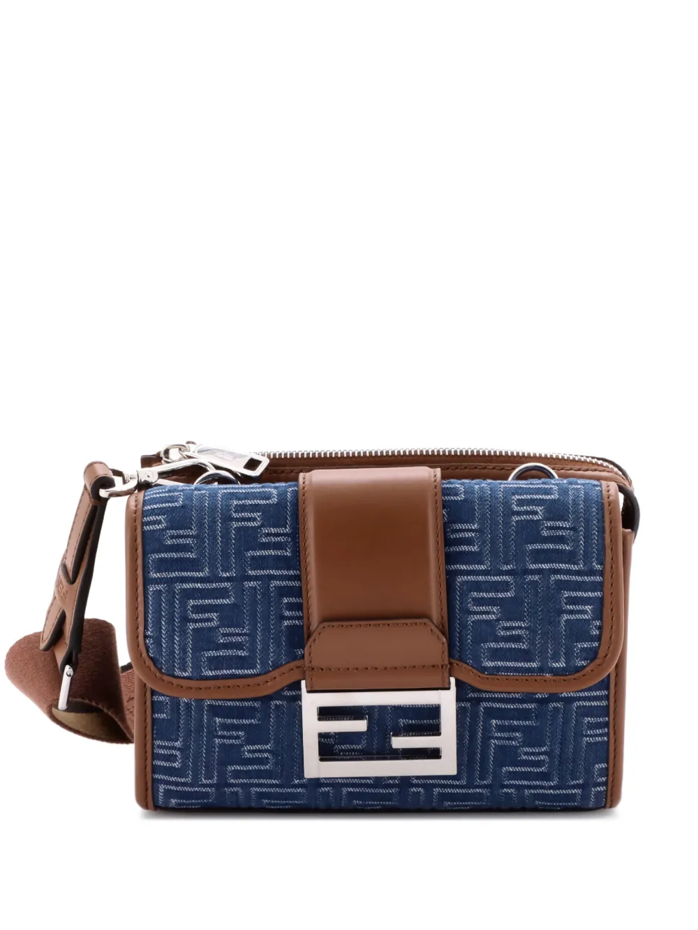 Fendi Pre-Owned Double Baguette Zucca Denim and Leather crossbody bag | Blue | Image 1